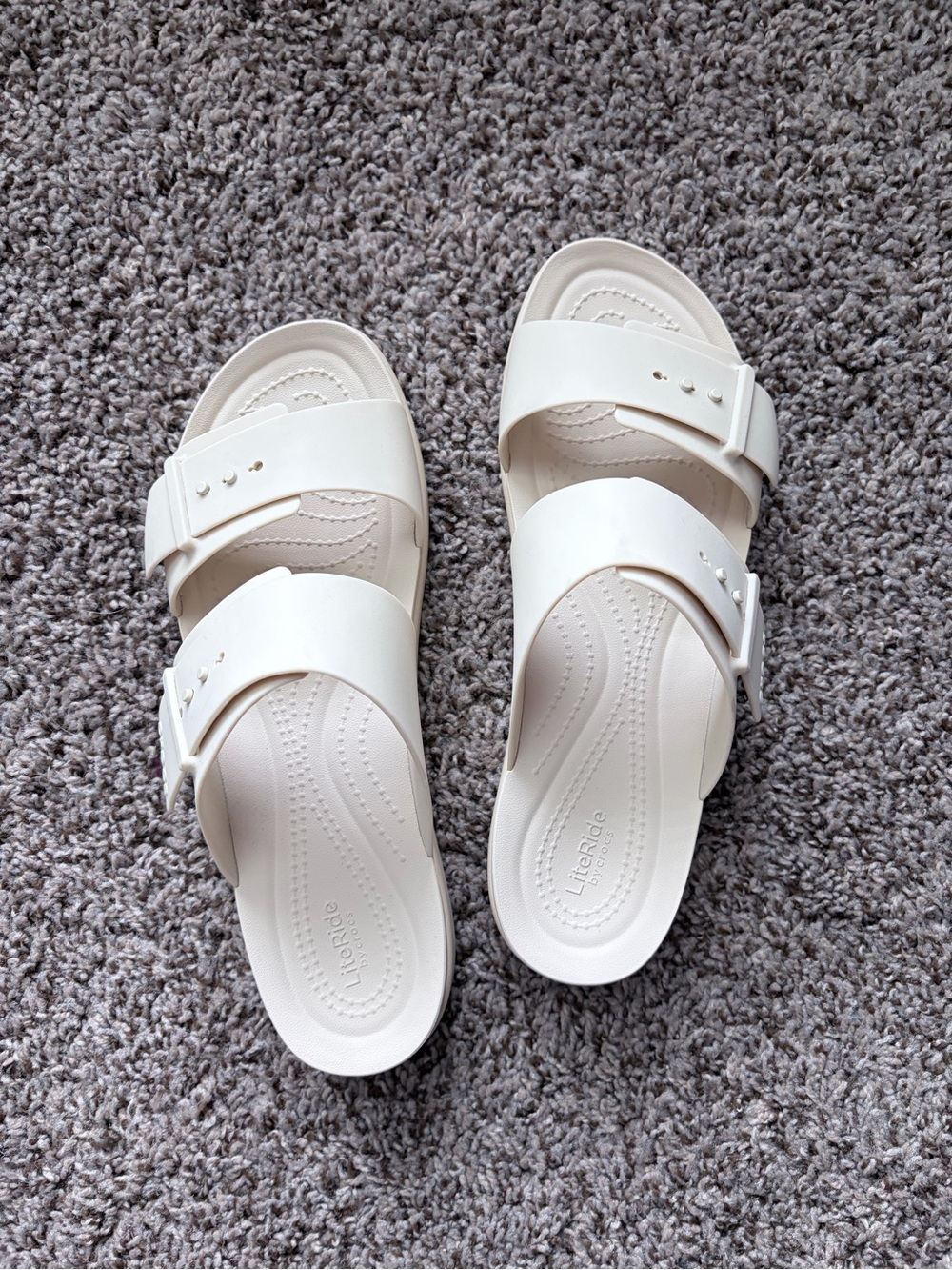 CROCS Cream Dual-Strap Slide Sandals